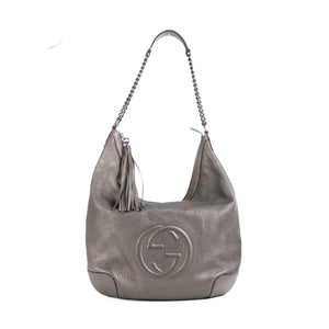 GUCCI - Sac cabas Soho Gucci en cuir grainé argenté vintage