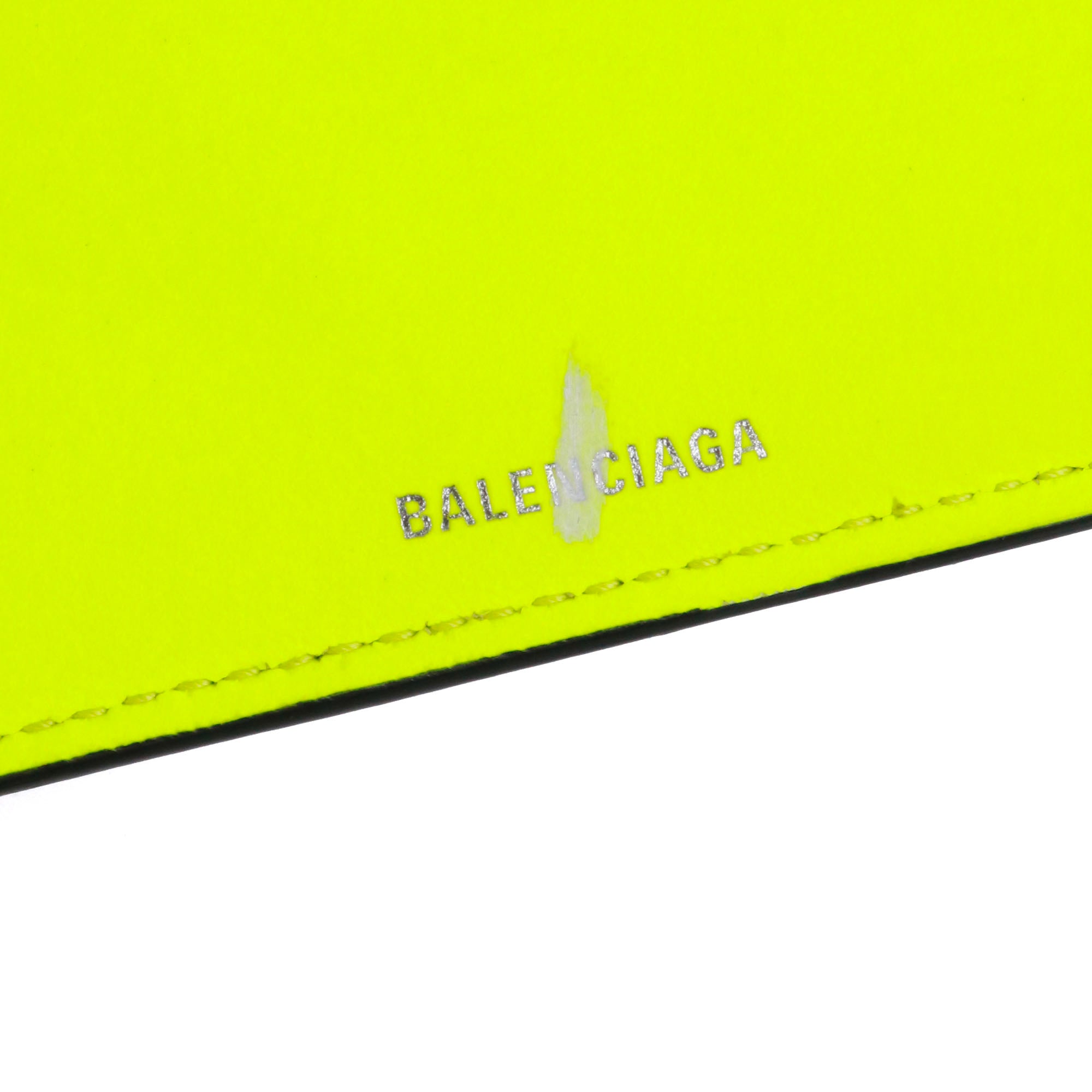 BALENCIAGA - Balenciaga Ville wallet in black grained leather with fluorescent yellow interior
