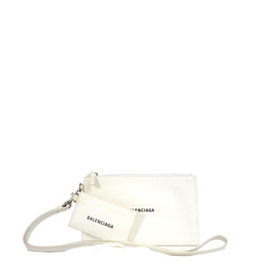 BALENCIAGA - Balenciaga Ville wallet in white grained leather and wrist strap