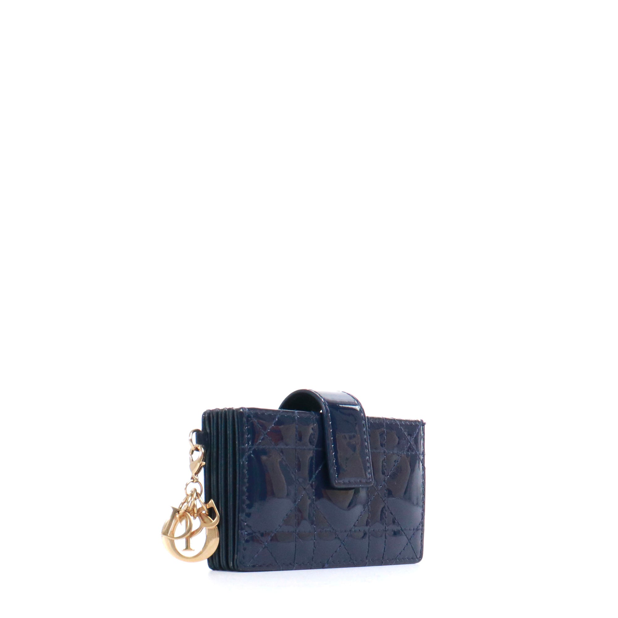DIOR - Lotus Lady Dior card holder in navy blue patent leather