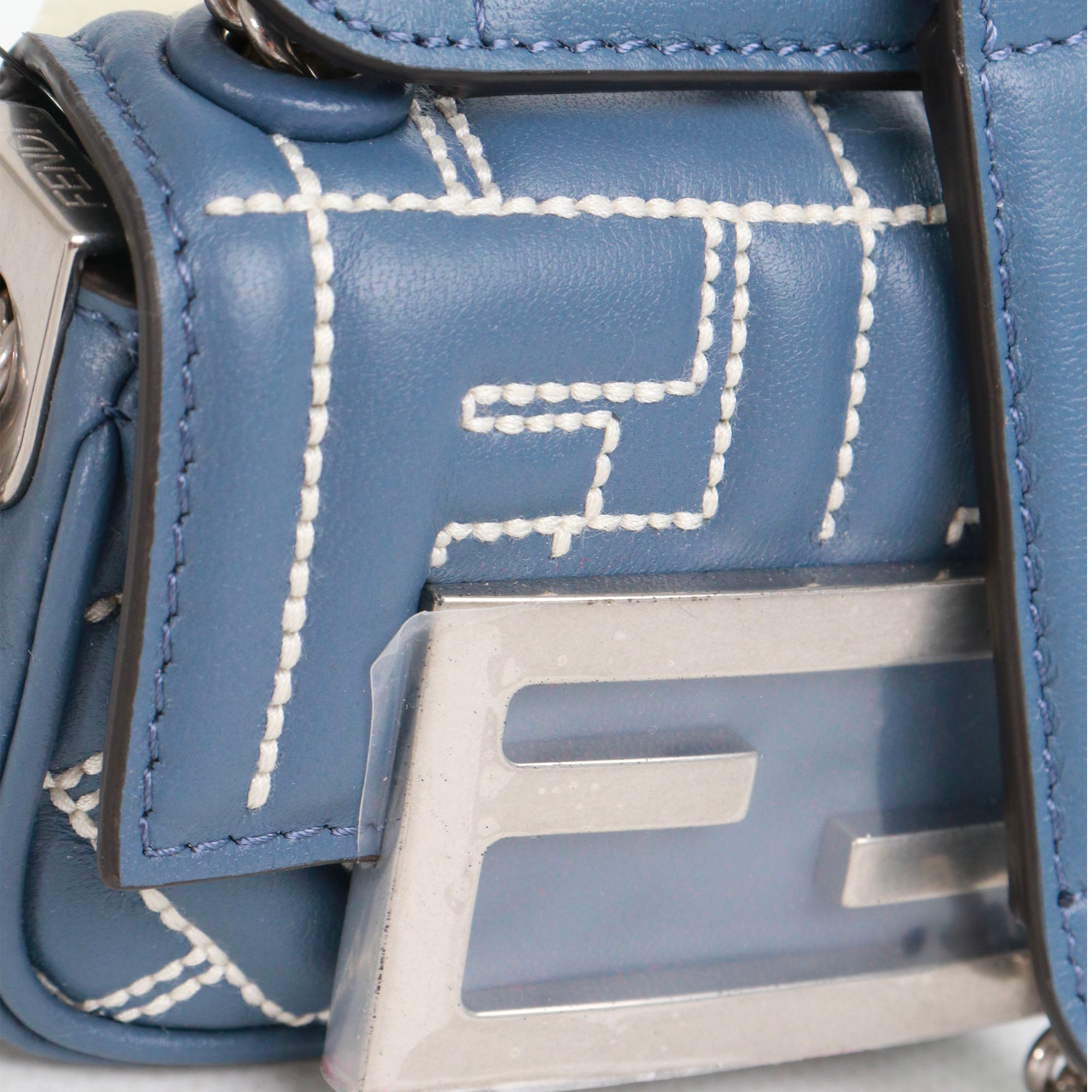 FENDI - Fendi Baguette Nano shoulder bag in blue gray nappa leather