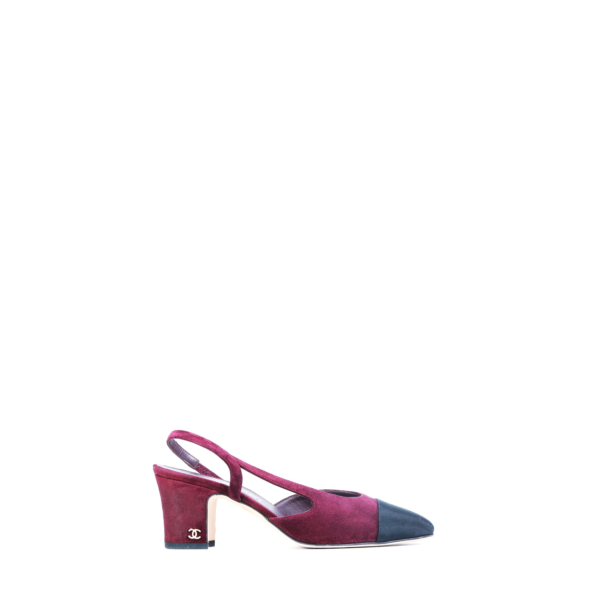 CHANEL - Sandales à talon Slingback en daim violet (T35,5)
