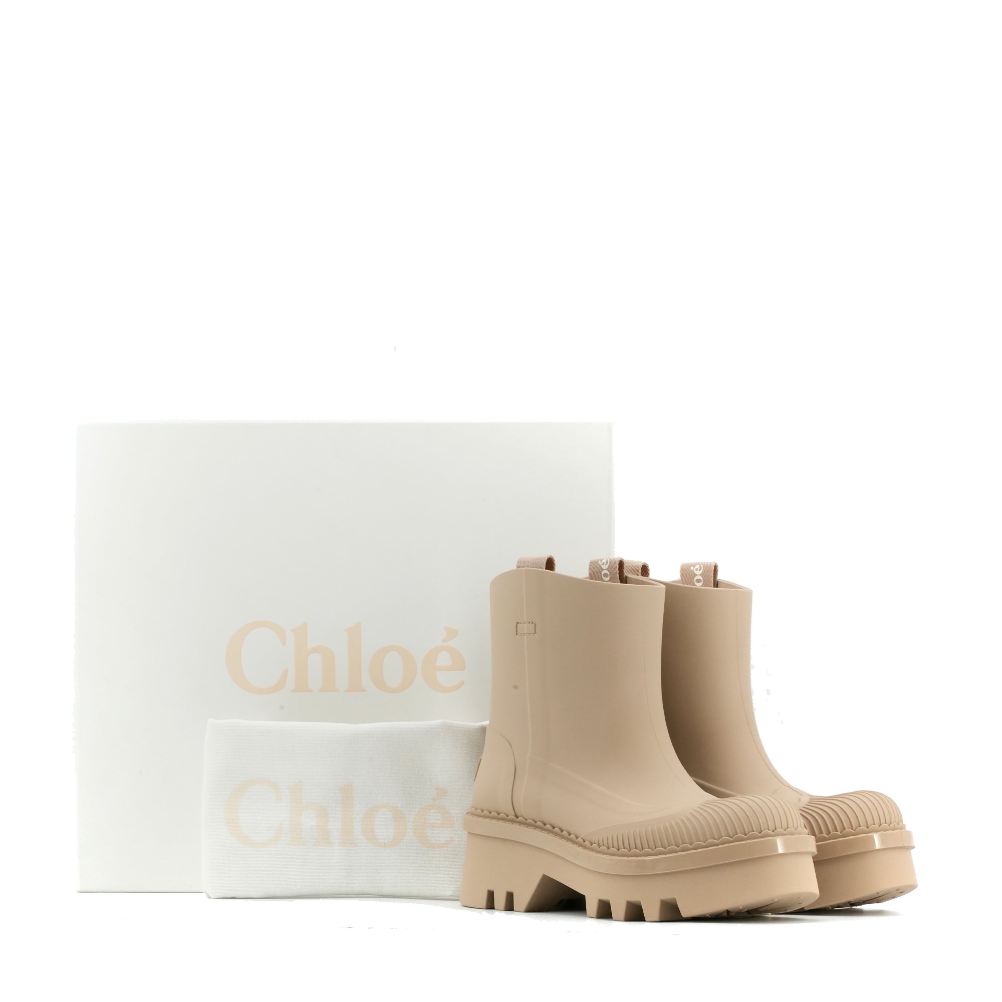 CHLOÉ - Bottines de pluie Raina Chloé en caoutchouc beige (T38)