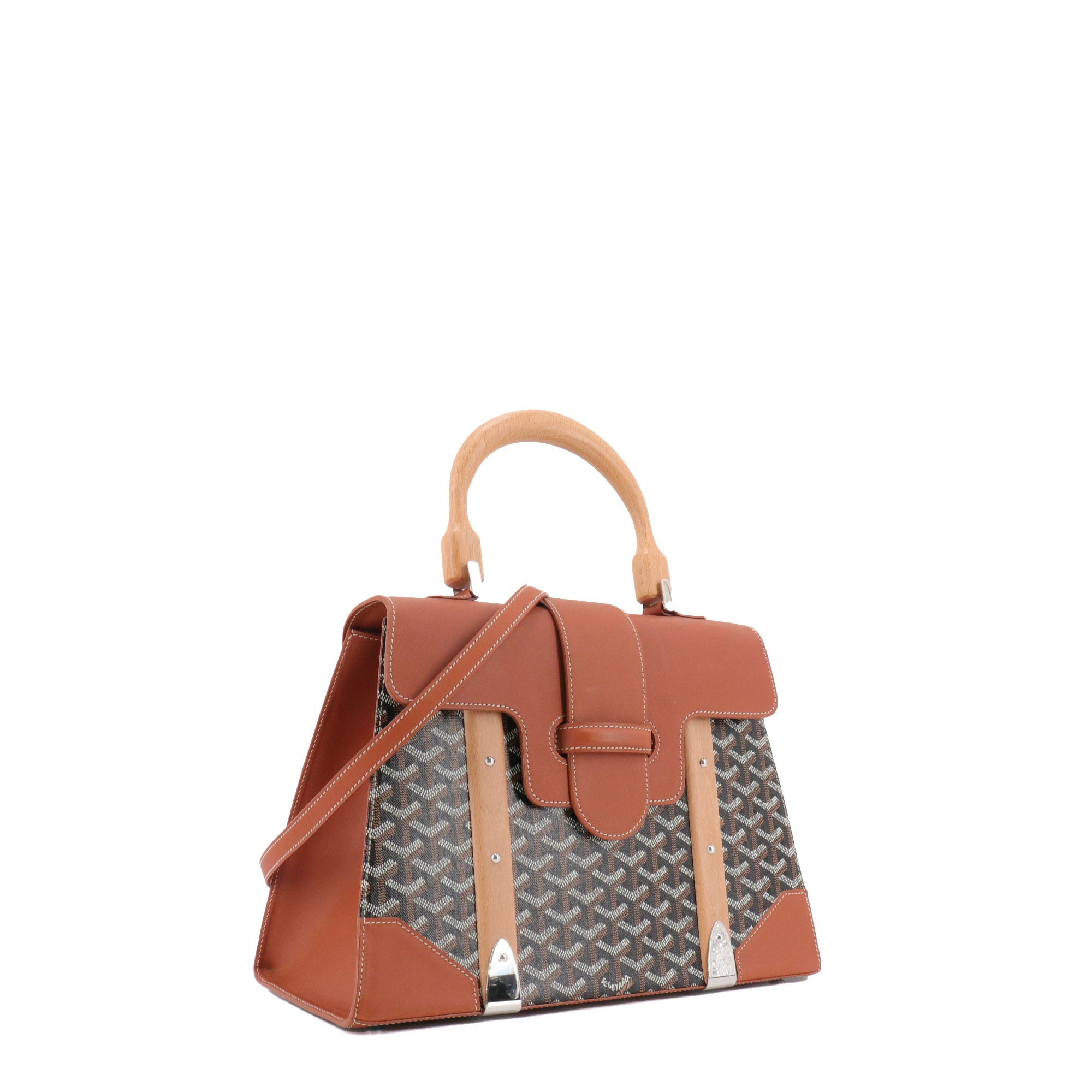 GOYARD - Saigon MM Goyard handbag in Goyard canvas and brown leather