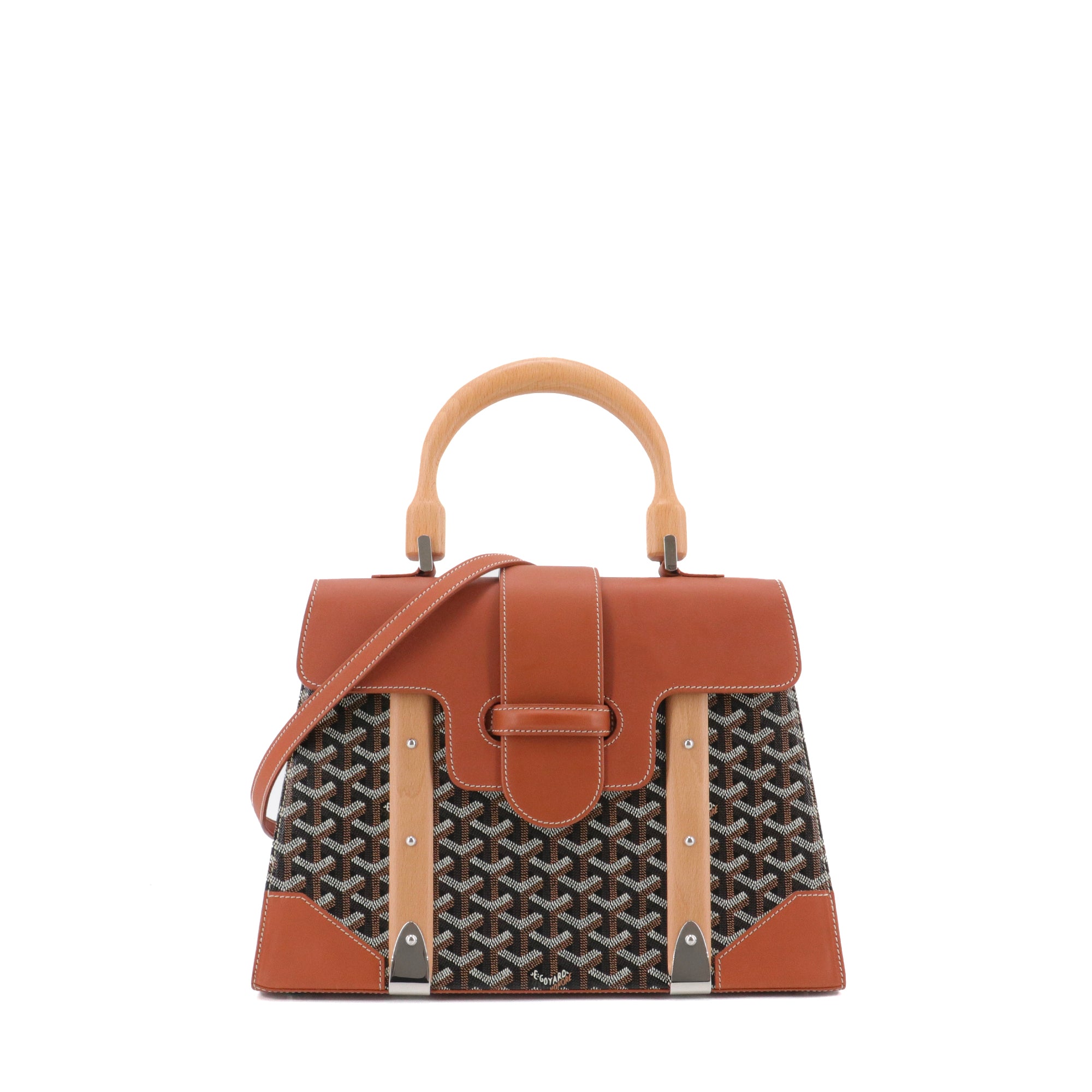 GOYARD - Saigon MM Goyard handbag in Goyard canvas and brown leather