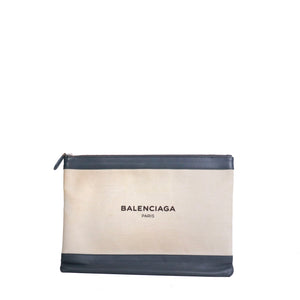 BALENCIAGA - Balenciaga Ville clutch in gray canvas and leather
