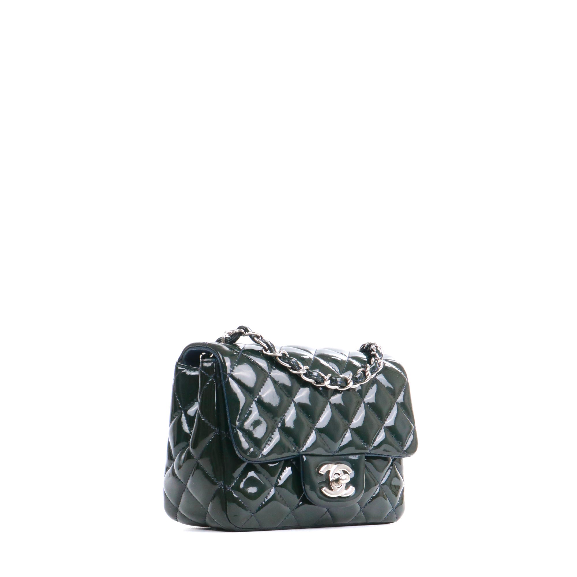 CHANEL - Sac à bandoulière Timeless Mini Square Chanel en cuir verni kaki