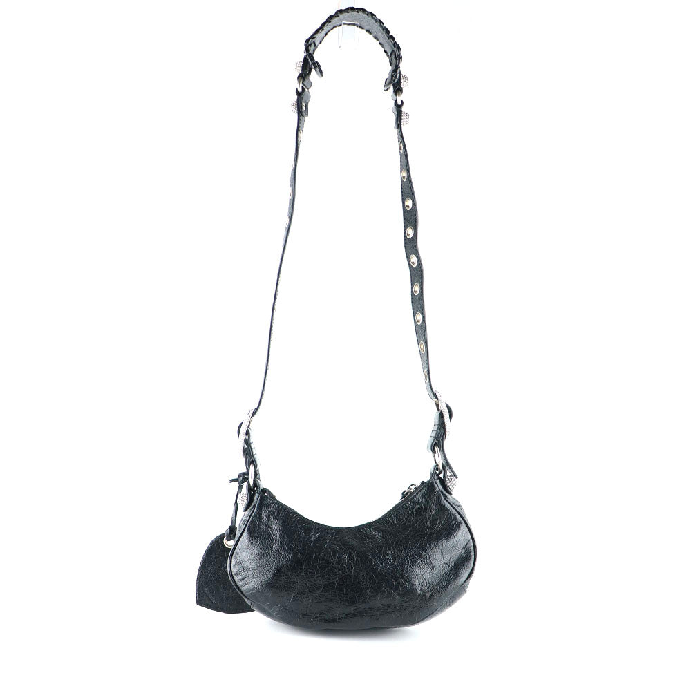 BALENCIAGA - Sac à bandoulière Cagole XS strass en cuir noir