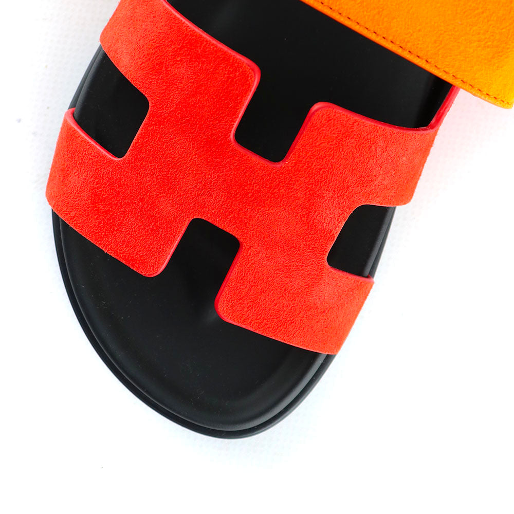 HERMÈS - Chypre sandals in red and orange suede (T36.5)