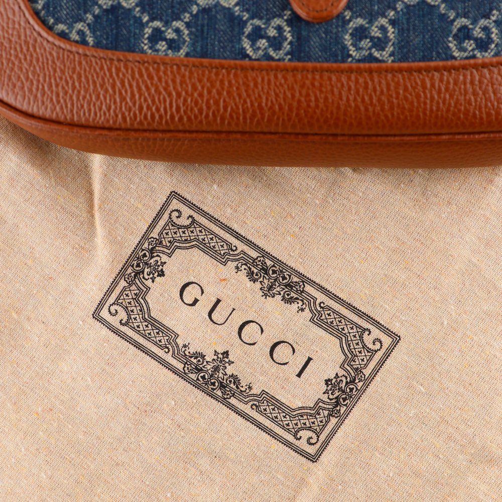 GUCCI - Sac à bandoulière Jackie 1961 petite taille en denim et cuir grainé marron