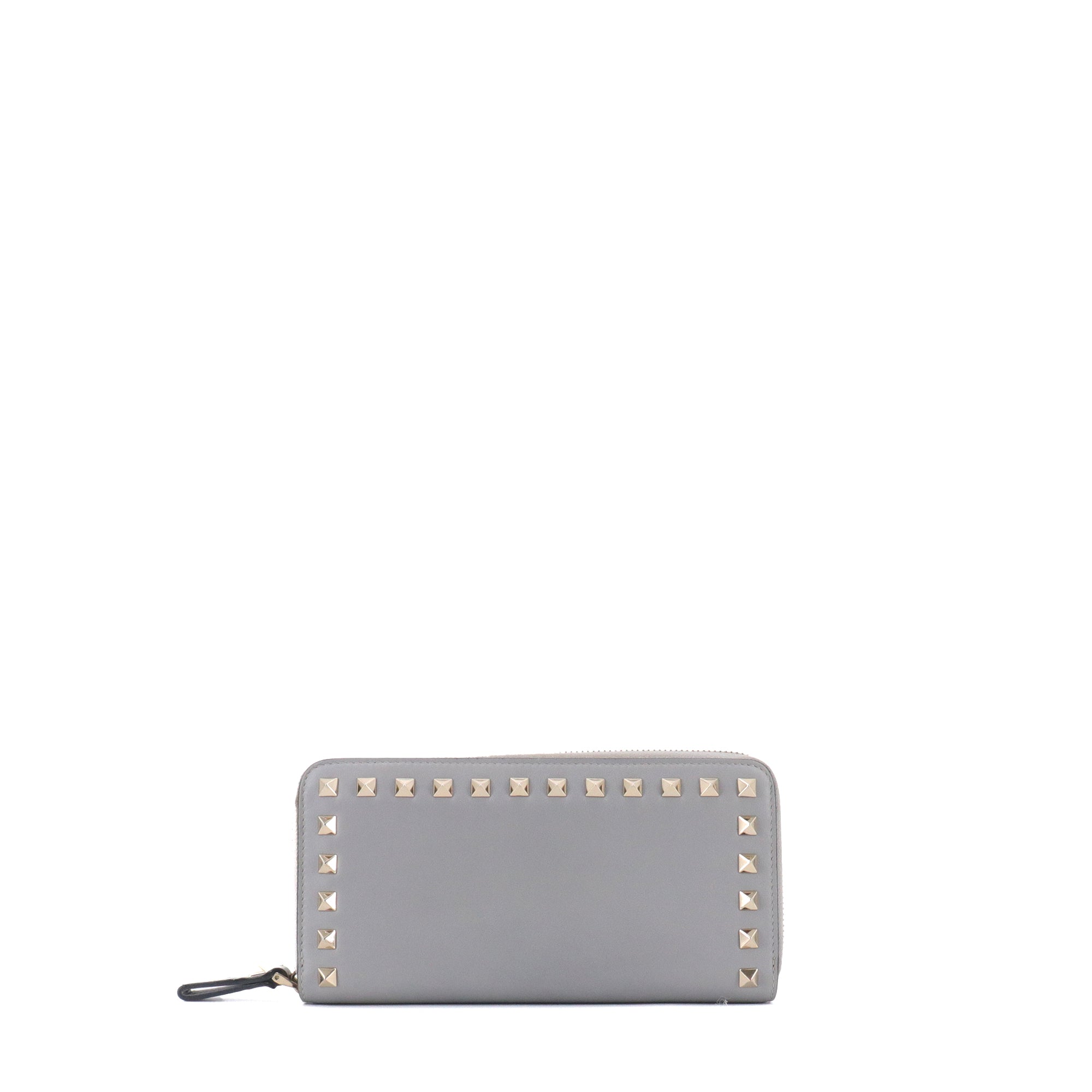 VALENTINO - Portefeuille Rockstud Valentino en cuir gris orné de clous