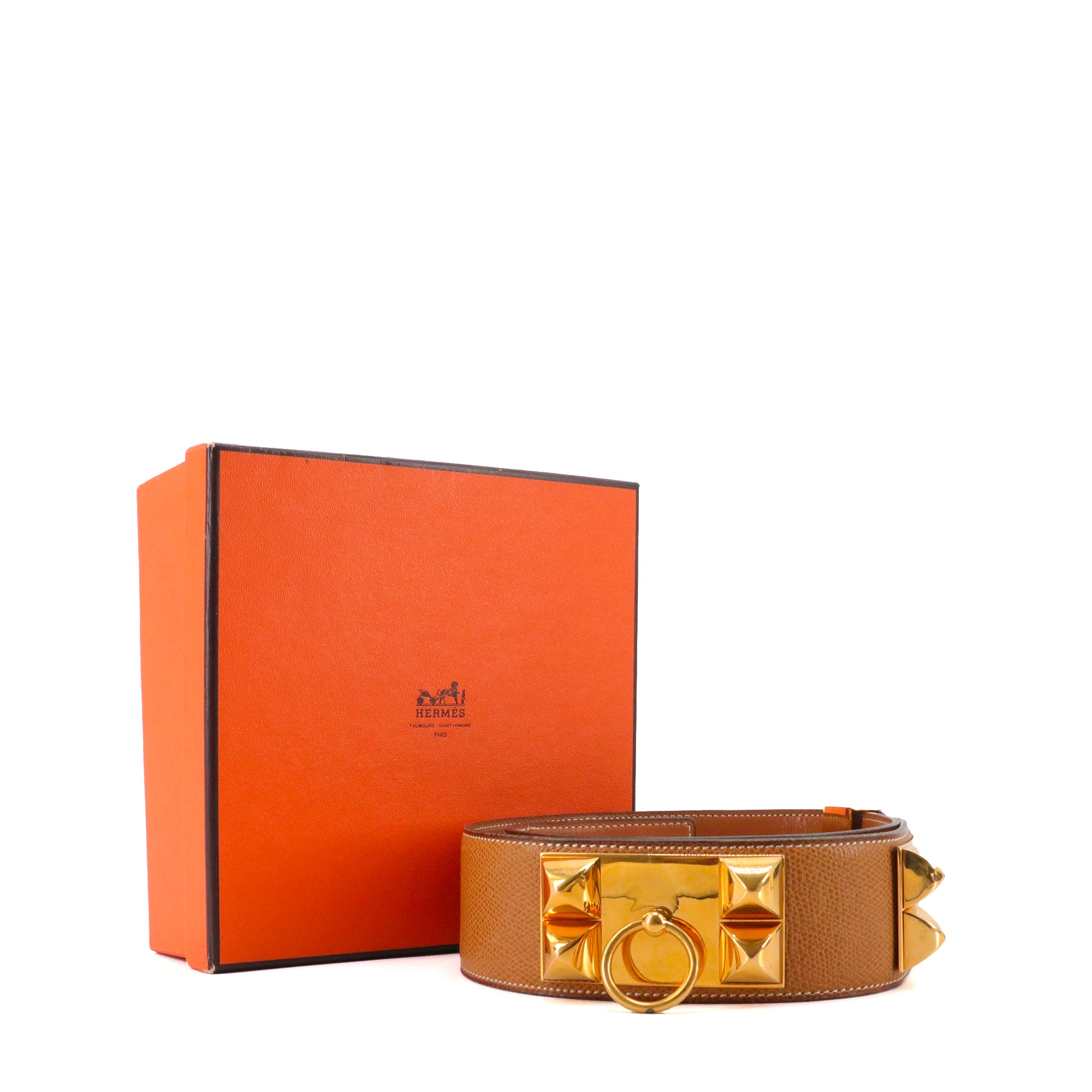 HERMÈS - Collier de Chien belt in gold leather (T70)
