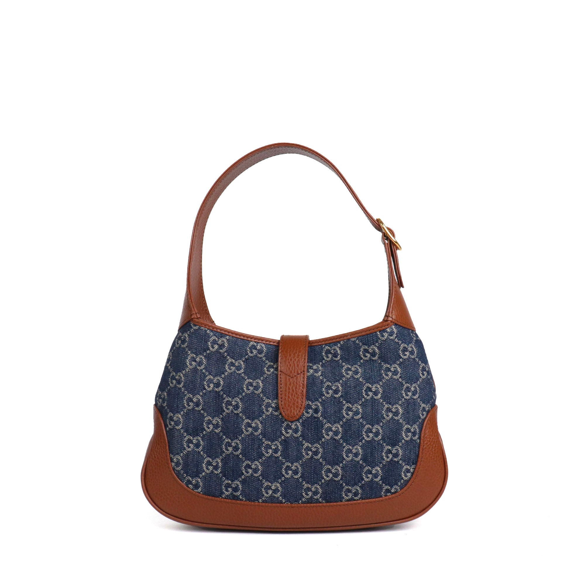 GUCCI - Sac à bandoulière Jackie 1961 Gucci petite taille en denim et cuir grainé marron