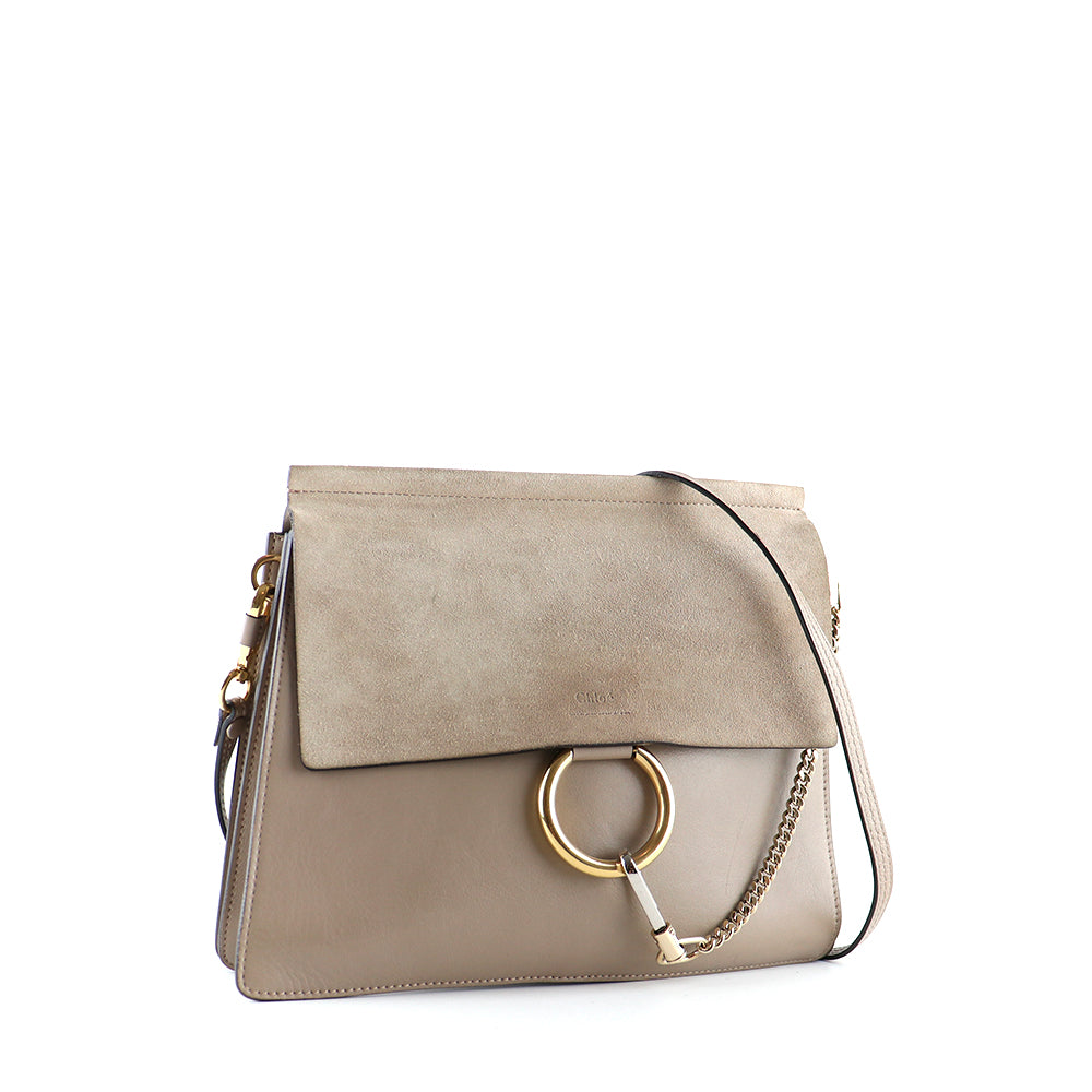 CHLOÉ - Faye large shoulder bag in taupe leather and suede