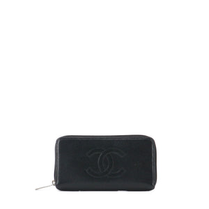 CHANEL - Portefeuille zippé Chanel en cuir caviar noir