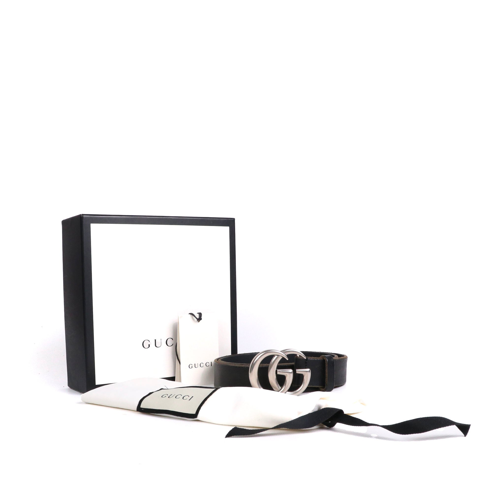 GUCCI - Ceinture GG Marmont Gucci en cuir noir (T80)