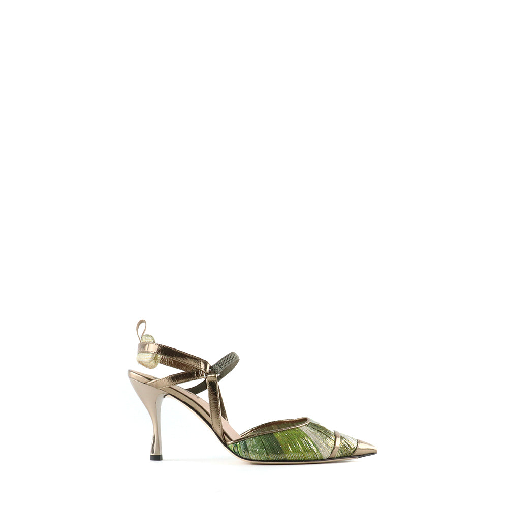 FENDI - Escarpins Colibri Lite en cuir doré et toile verte (T38,5)