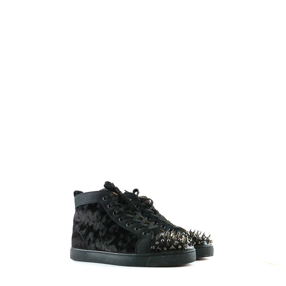 LOUBOUTIN - High-top sneakers with studs in black velvet (T41.5)