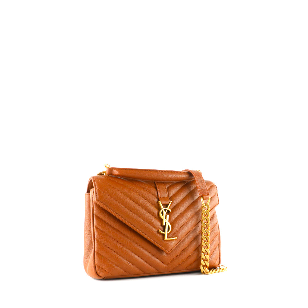 SAINT LAURENT - Sac à épaule Collège en cuir grainé marron