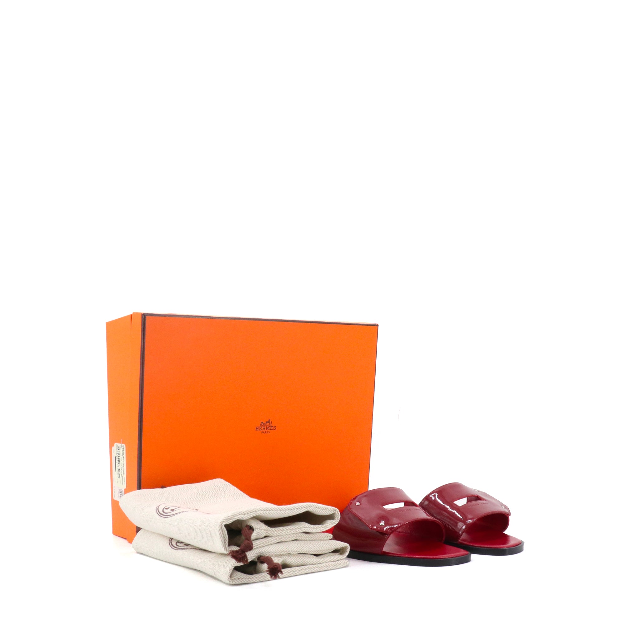 HERMÈS - Sandales View Hermès en cuir verni bordeaux (T37)