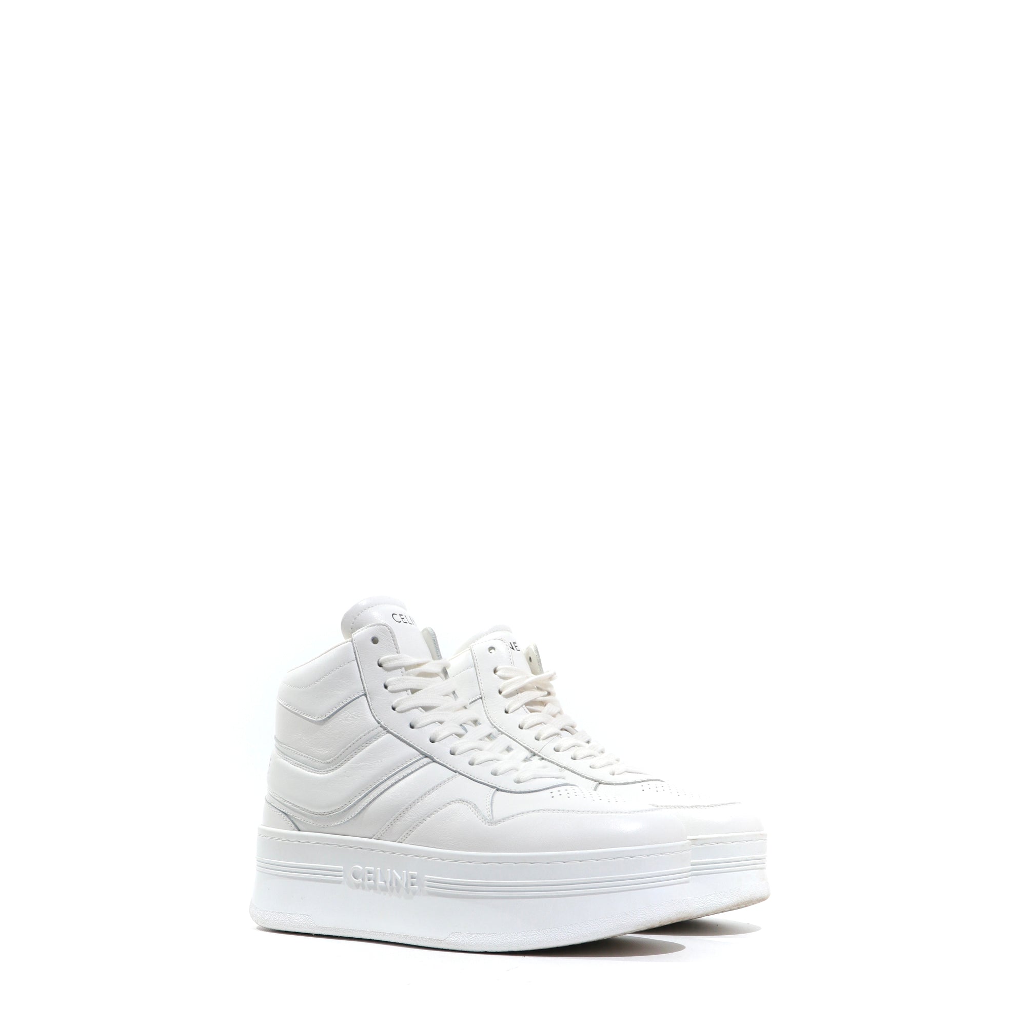 CELINE - Sneakers Block montantes en cuir blanc (T38)