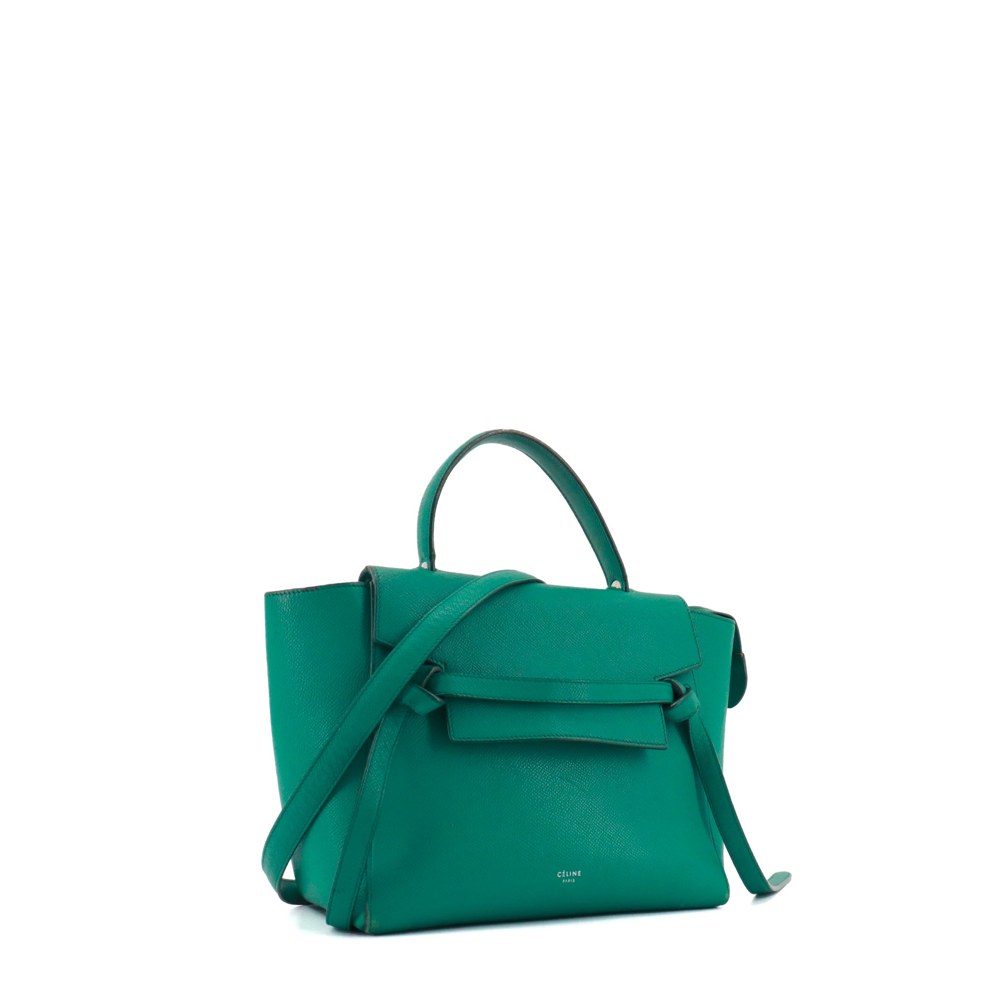 CELINE - Sac à bandoulière Belt Nano Celine en cuir grainé bleu turquoise