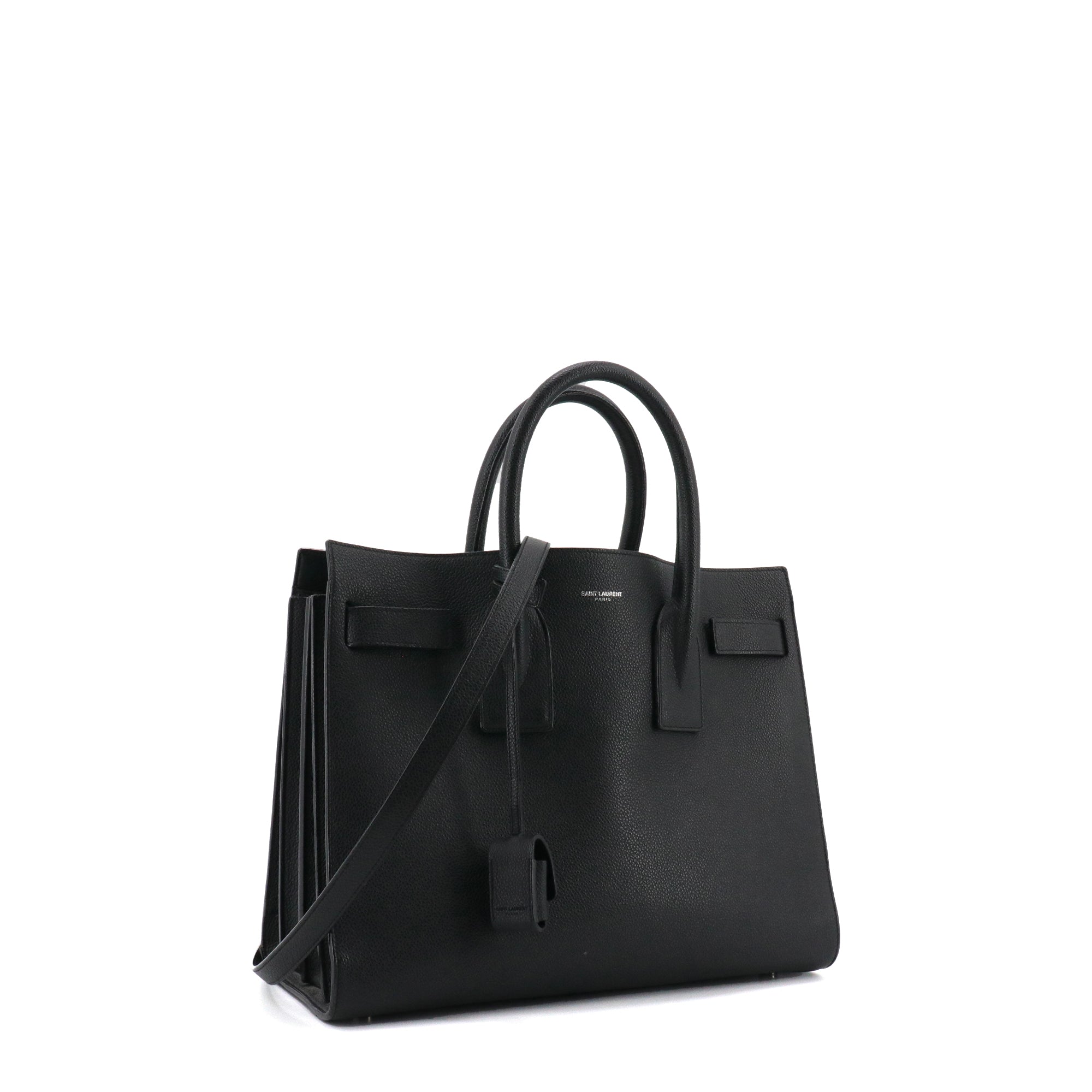 SAINT LAURENT - Sac de jour Saint Laurent médium en cuir grainé noir