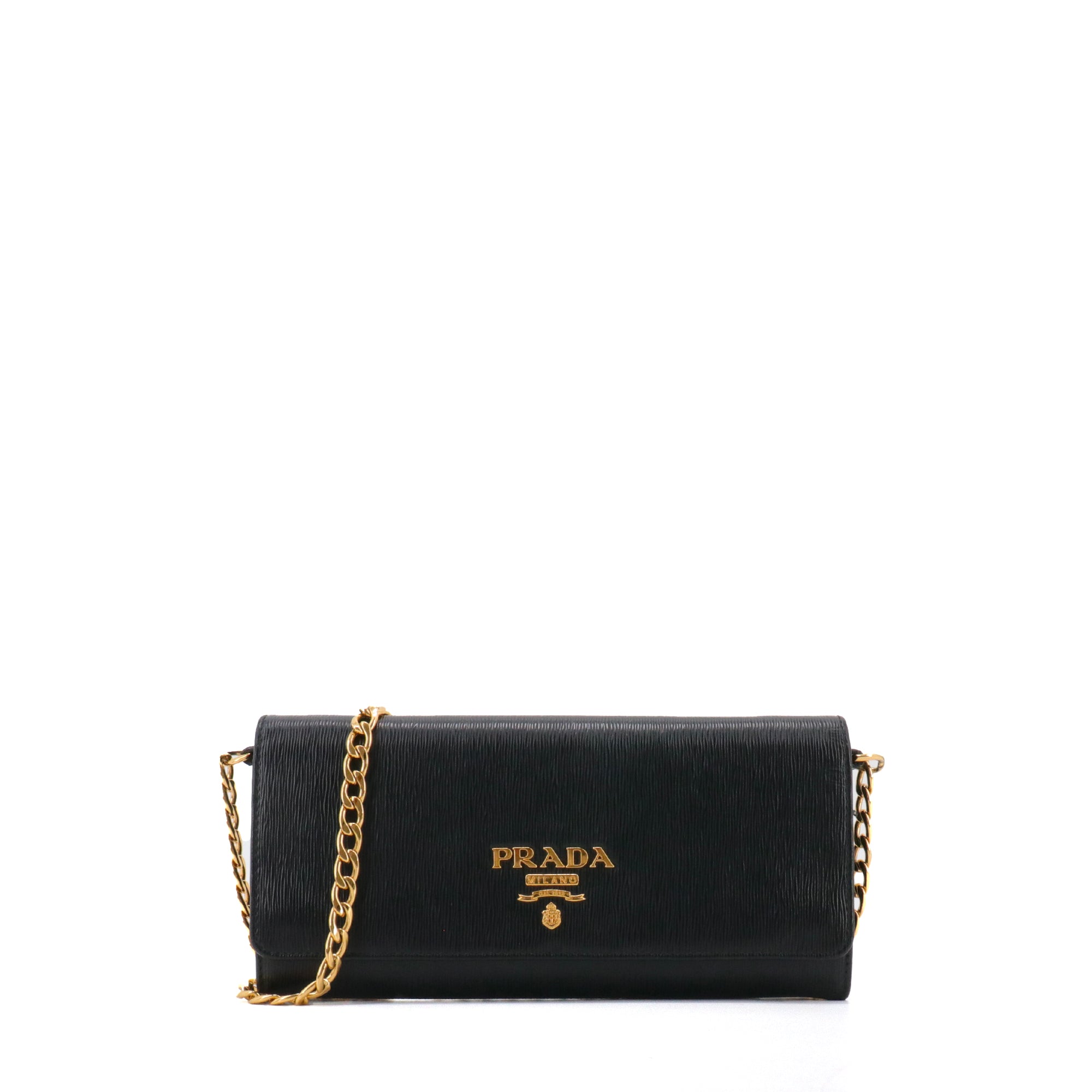PRADA - Wallet on chain Vitello Move Prada en cuir grainé noir