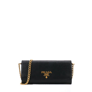 PRADA - Prada Vitello Move wallet on chain in black grained leather