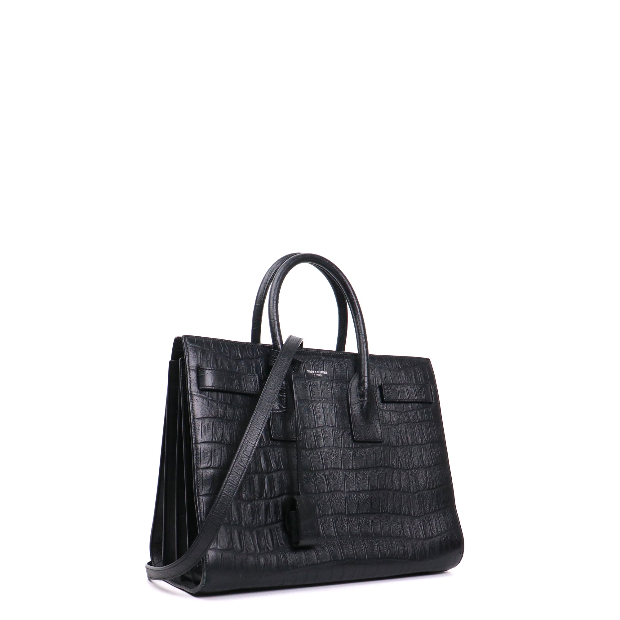 SAINT LAURENT - Sac de Jour Small Saint Laurent en cuir embossé crocodile noir