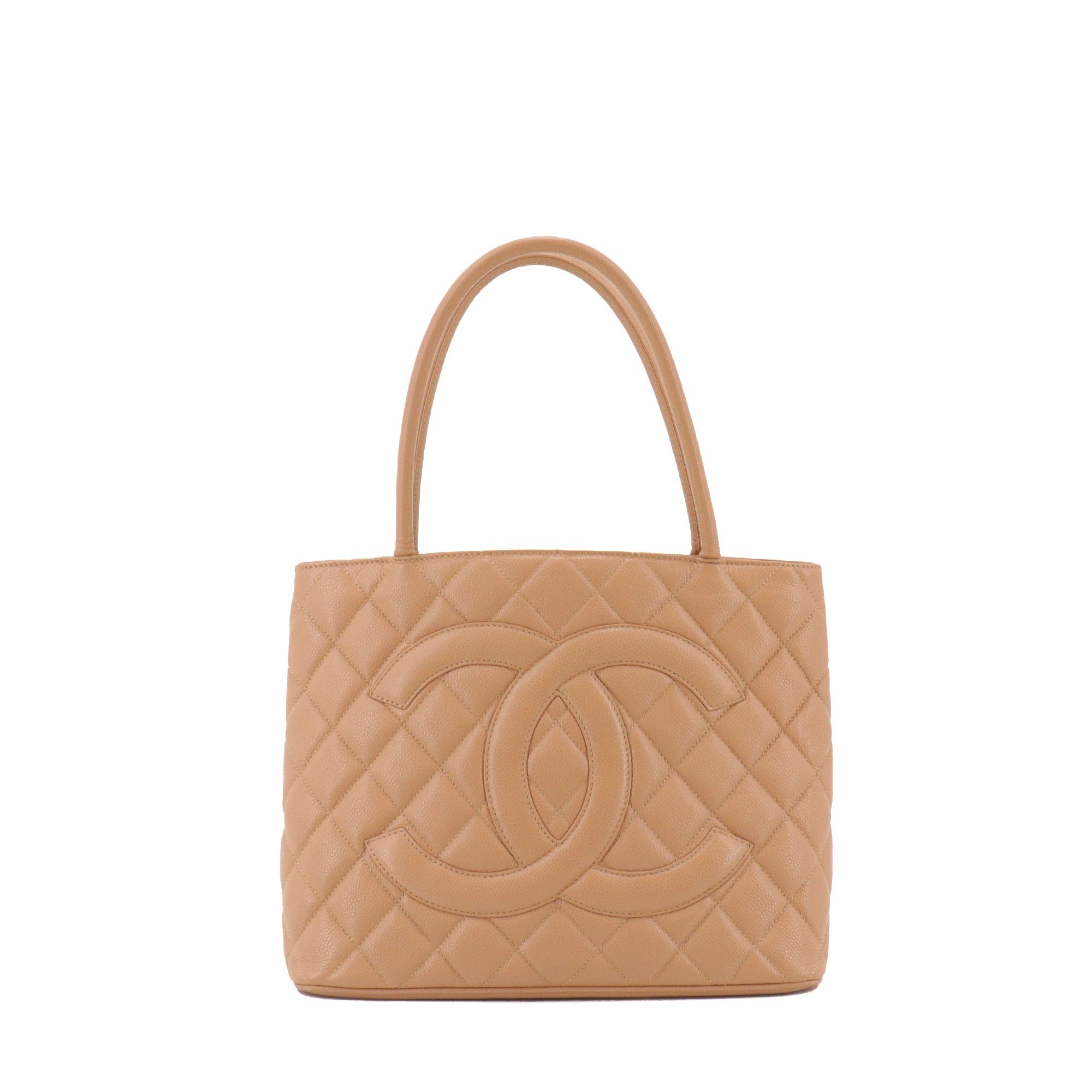 CHANEL - Sac à main Medaillon Chanel cuir caviar beige vintage