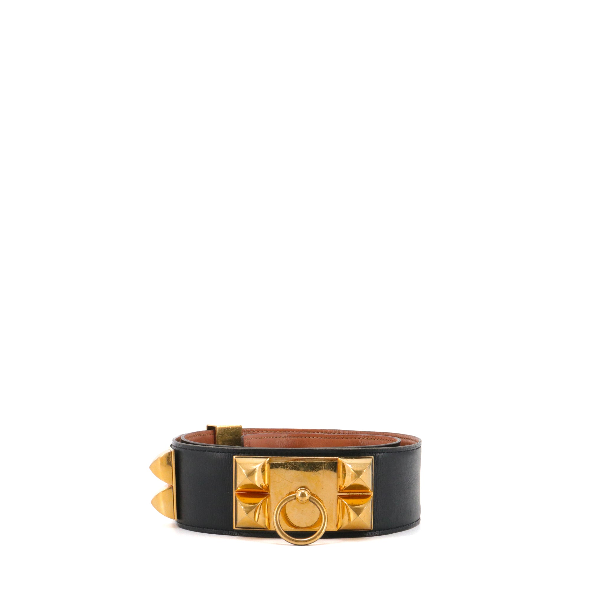 HERMÈS - Ceinture Collier De Chien Hermès en cuir lisse noir (T78)