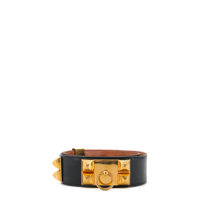 HERMÈS - Ceinture Collier De Chien Hermès en cuir lisse noir (T78)
