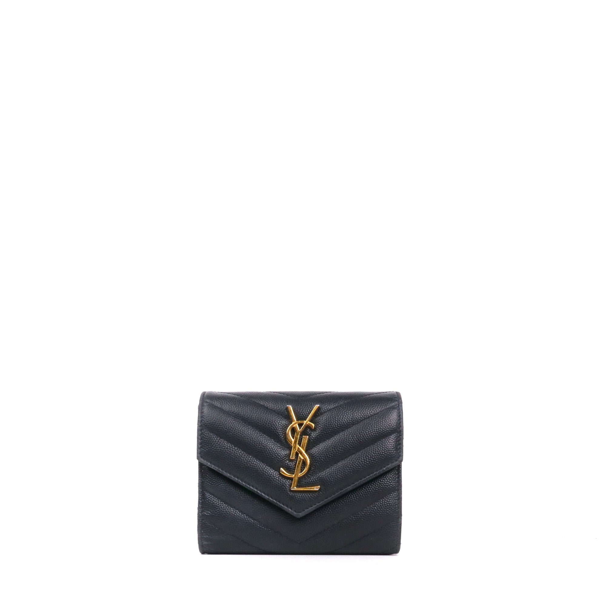 SAINT LAURENT - Portefeuille Cassandre Compact Saint Laurent en cuir grainé noir