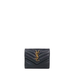 SAINT LAURENT - Portefeuille Cassandre Compact Saint Laurent en cuir grainé noir