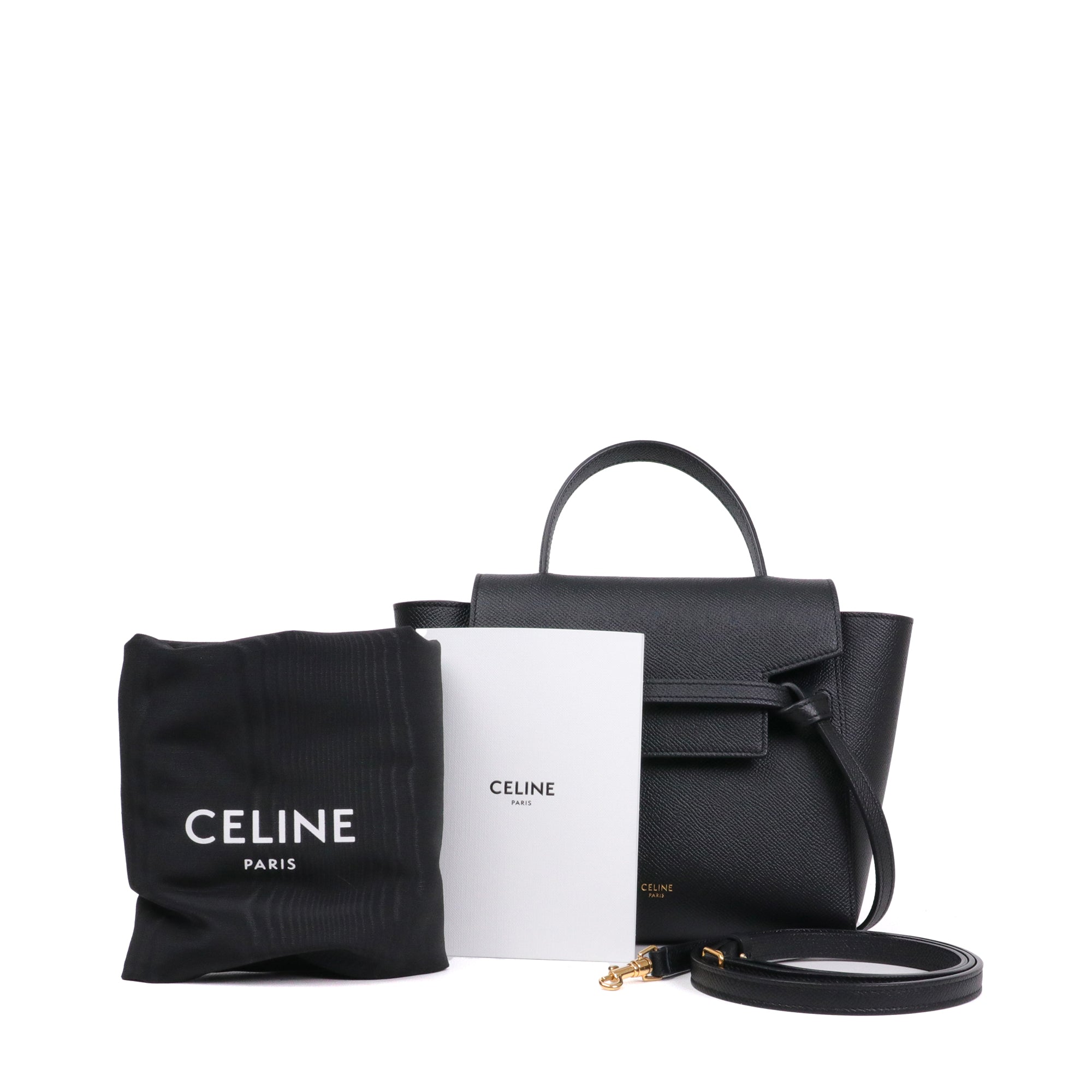CELINE - Sac à bandoulière Belt nano Celine en cuir grainé noir