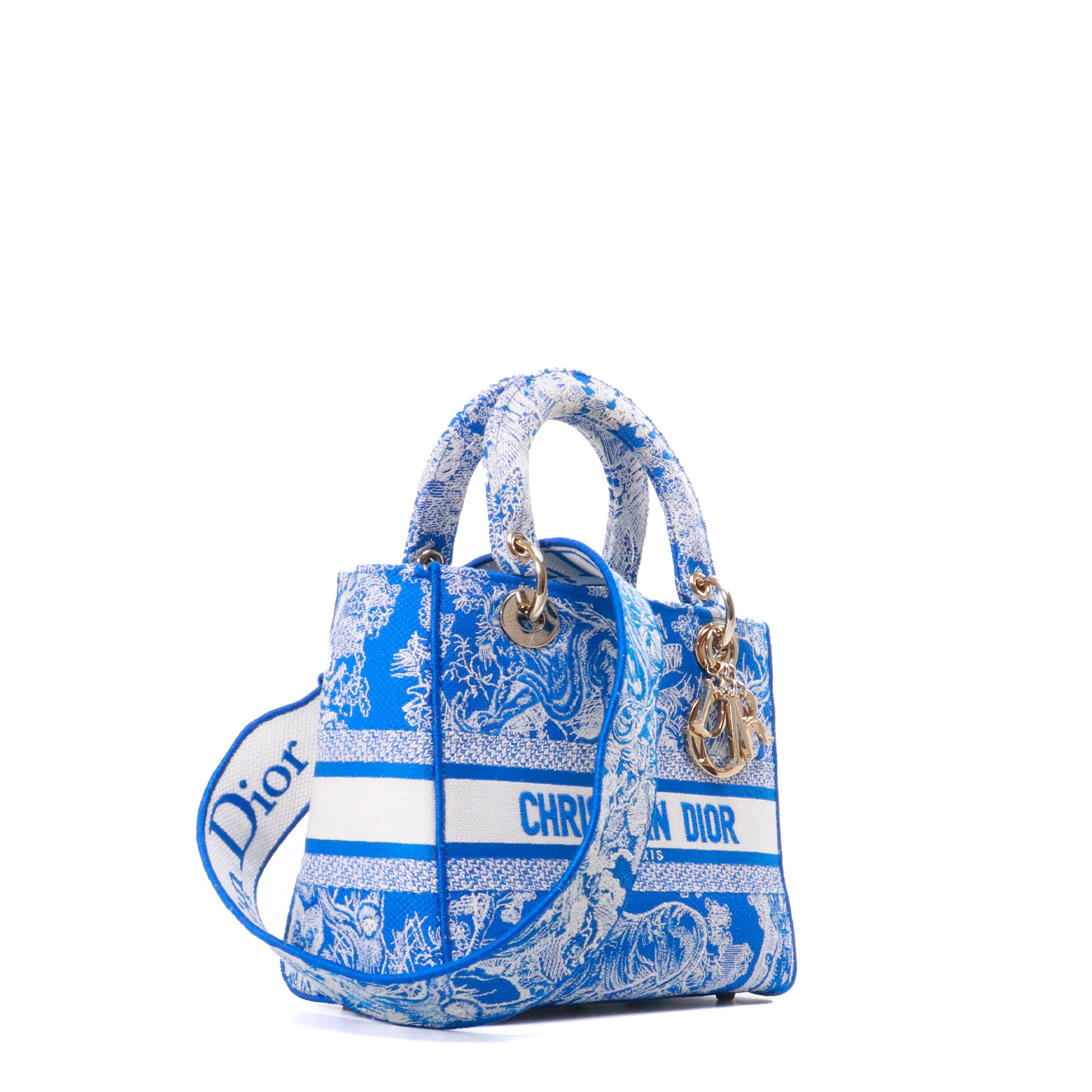 DIOR - Sac à bandoulière Lady D-Lite medium Dior en toile de jouy bleu électrique