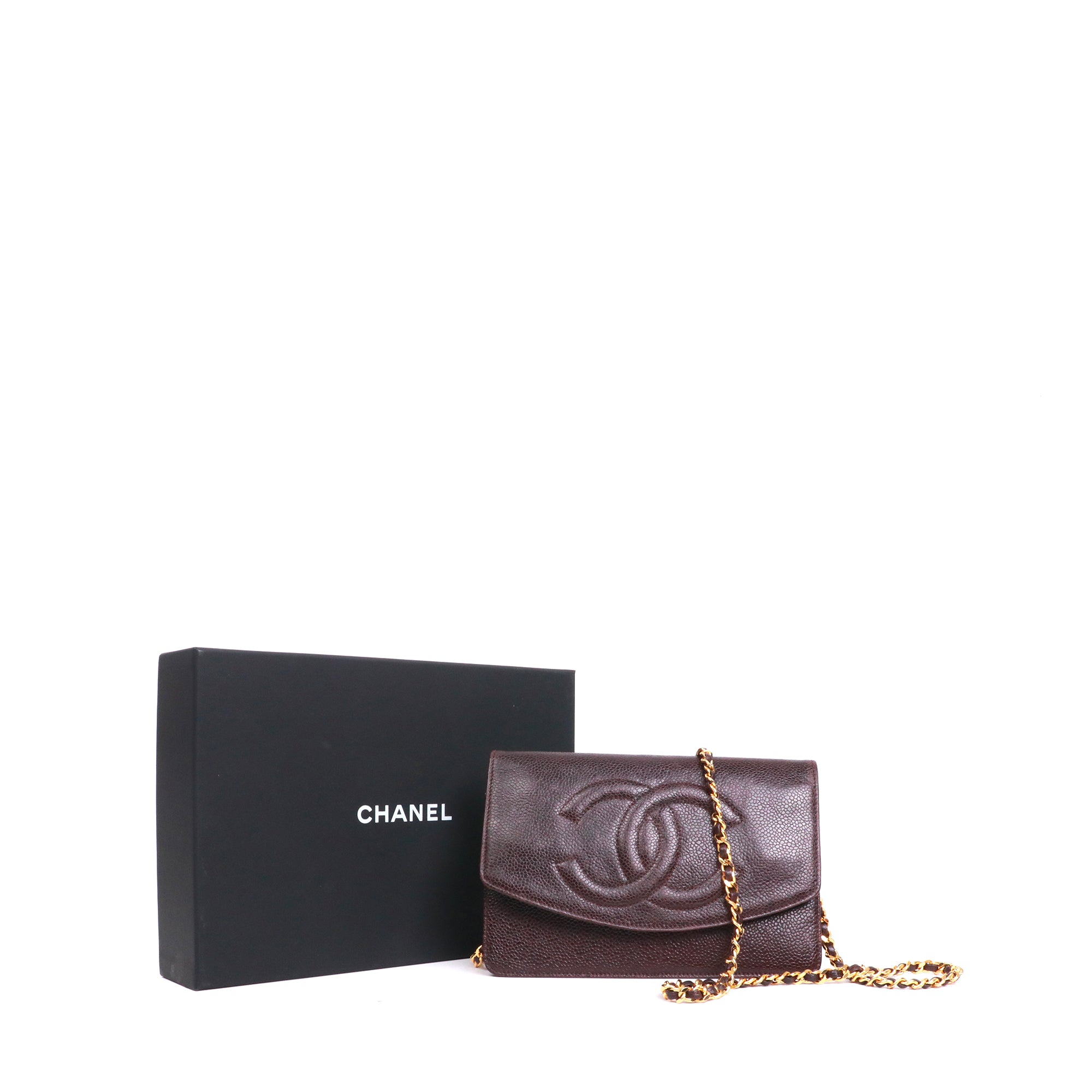 CHANEL - Sac Wallet On Chain Chanel en cuir caviar prune