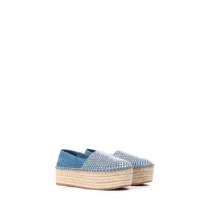 MIU MIU - Miu Miu wedge espadrilles in denim and rhinestones (T37.5)