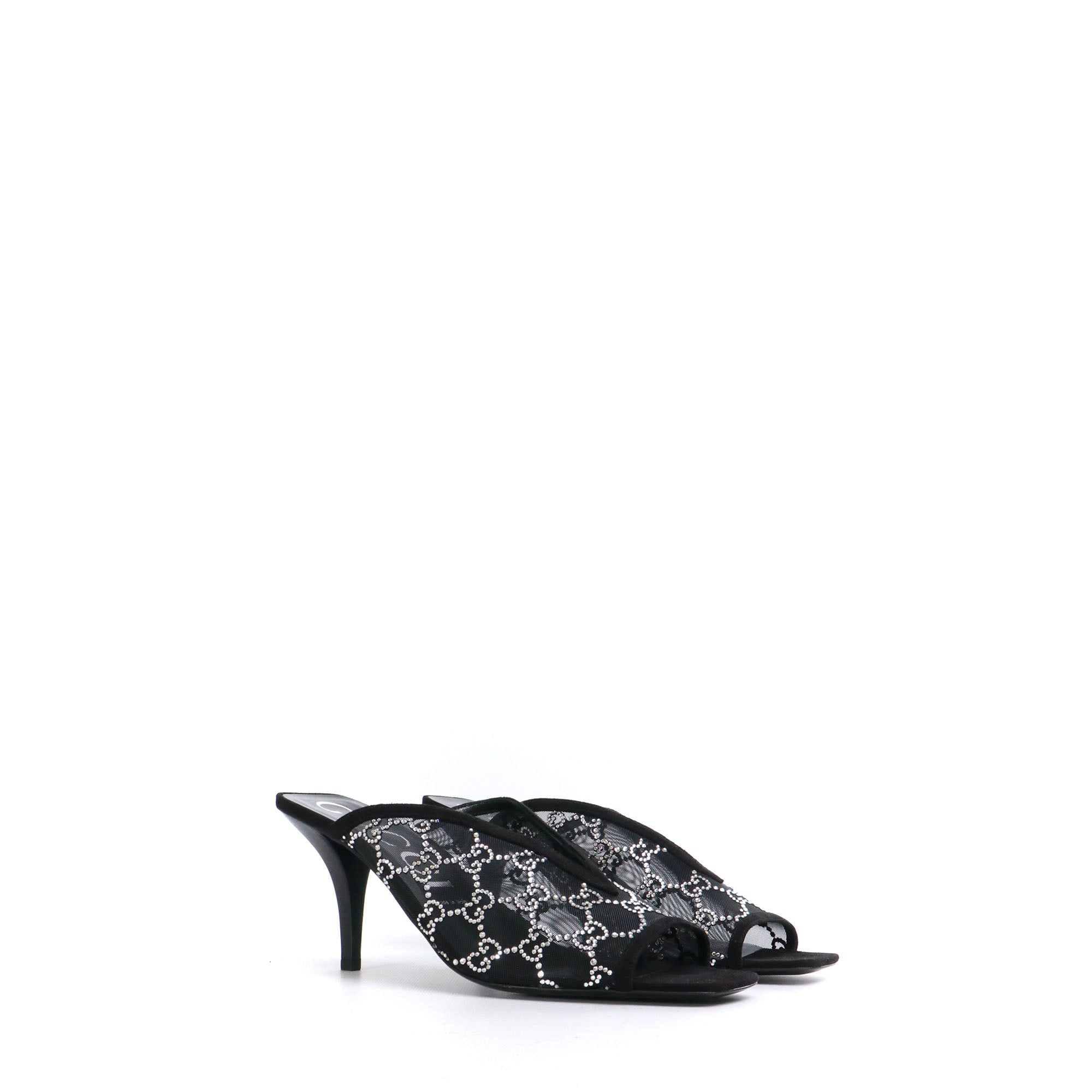 GUCCI - Gucci monogram rhinestone heeled mules with crystals (T42)