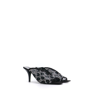 GUCCI - Gucci monogram rhinestone heeled mules with crystals (T42)