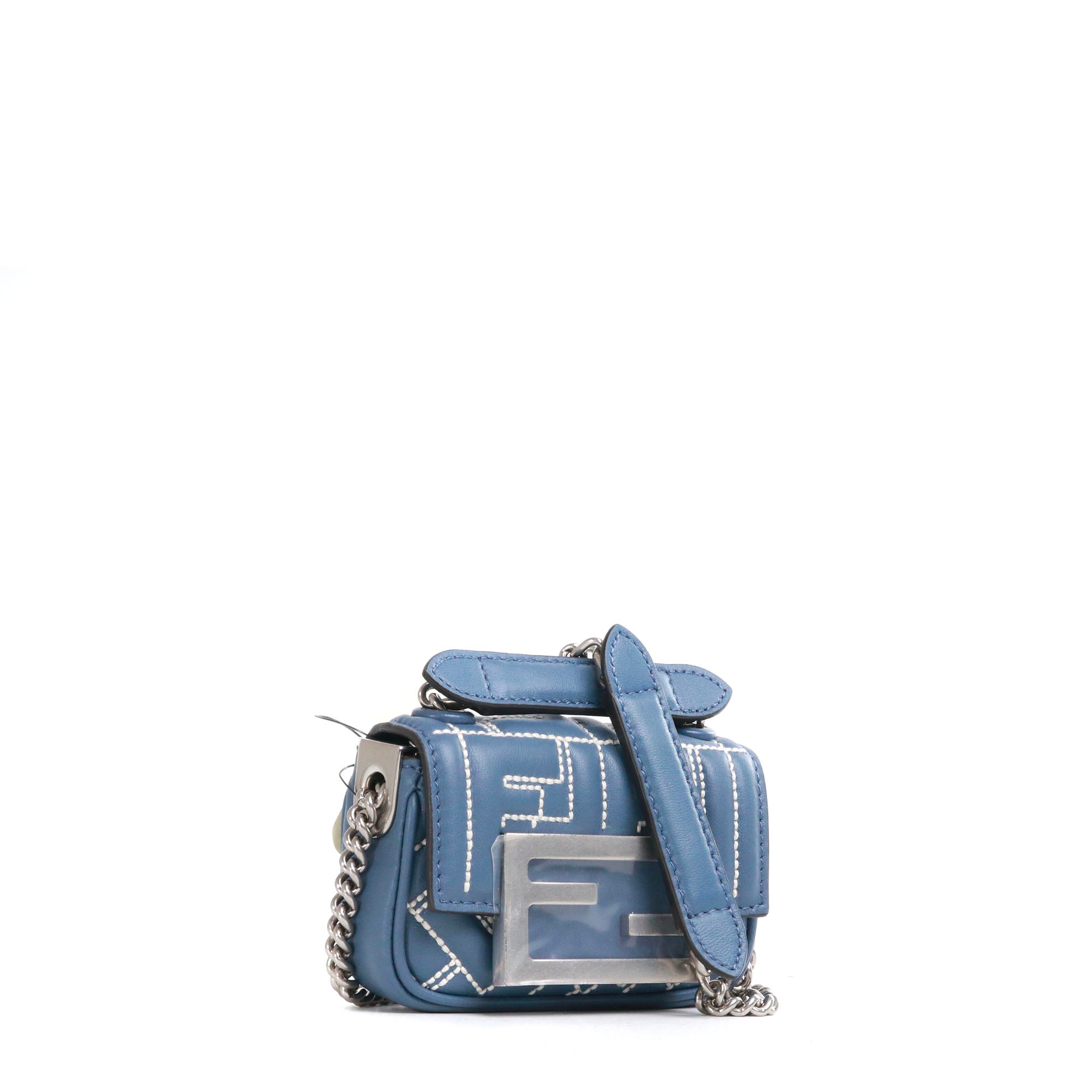 FENDI - Fendi Baguette Nano shoulder bag in blue gray nappa leather
