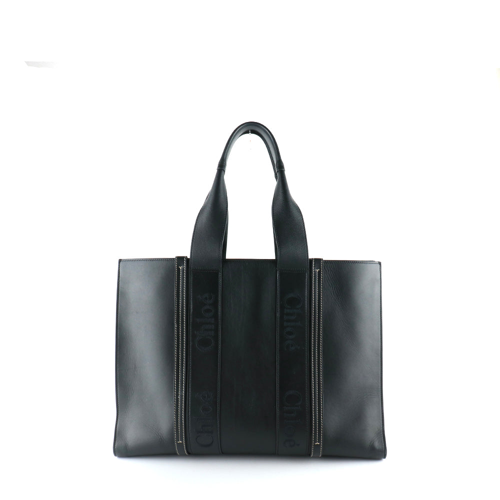 CHLOÉ - Sac cabas Woody grand modèle en cuir noir