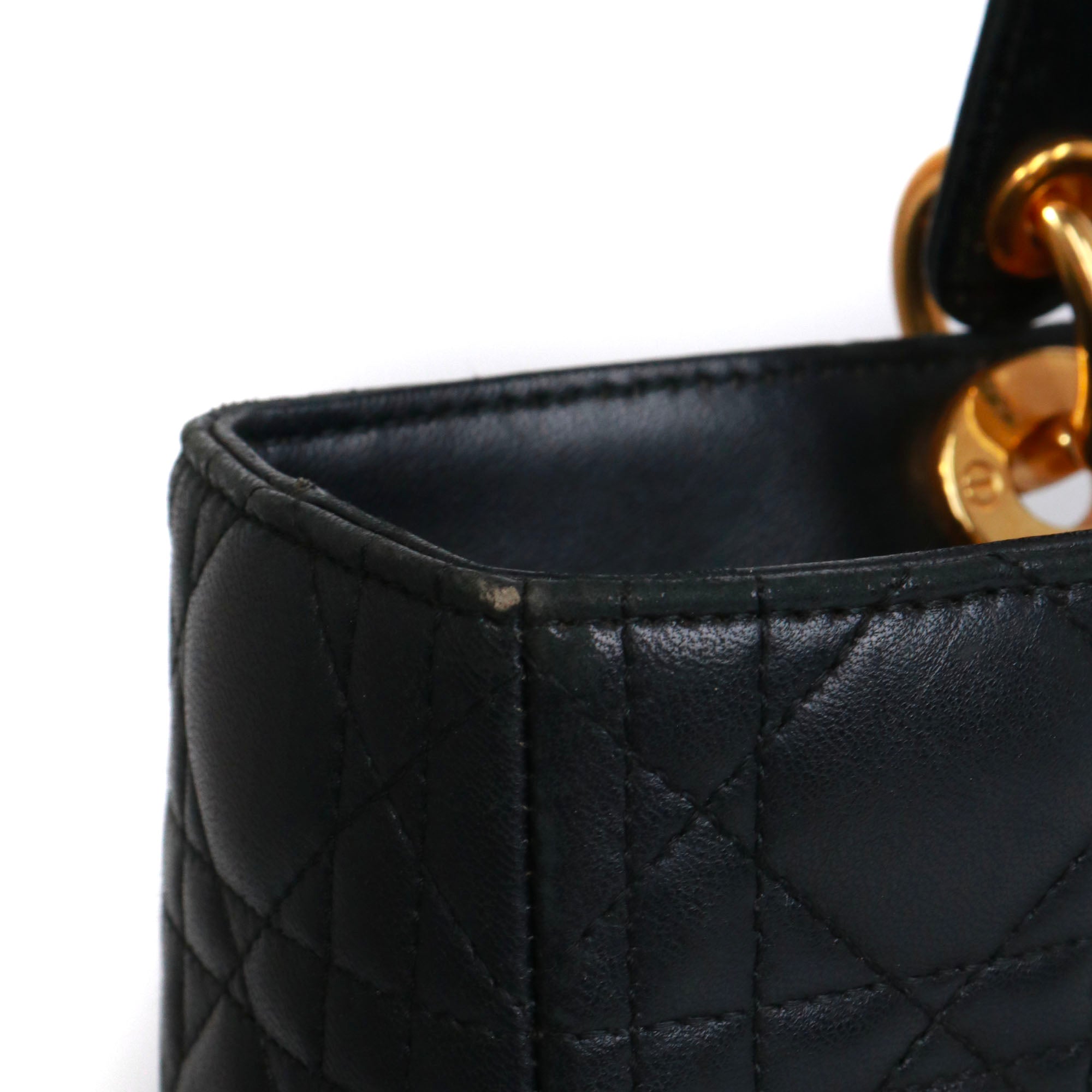 DIOR - Sac à main Lady Dior large en cuir matelassé noir vintage