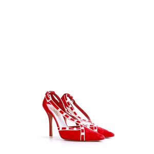 VALENTINO - Rockstud sandals in black leather and ostrich feathers (T41.5)