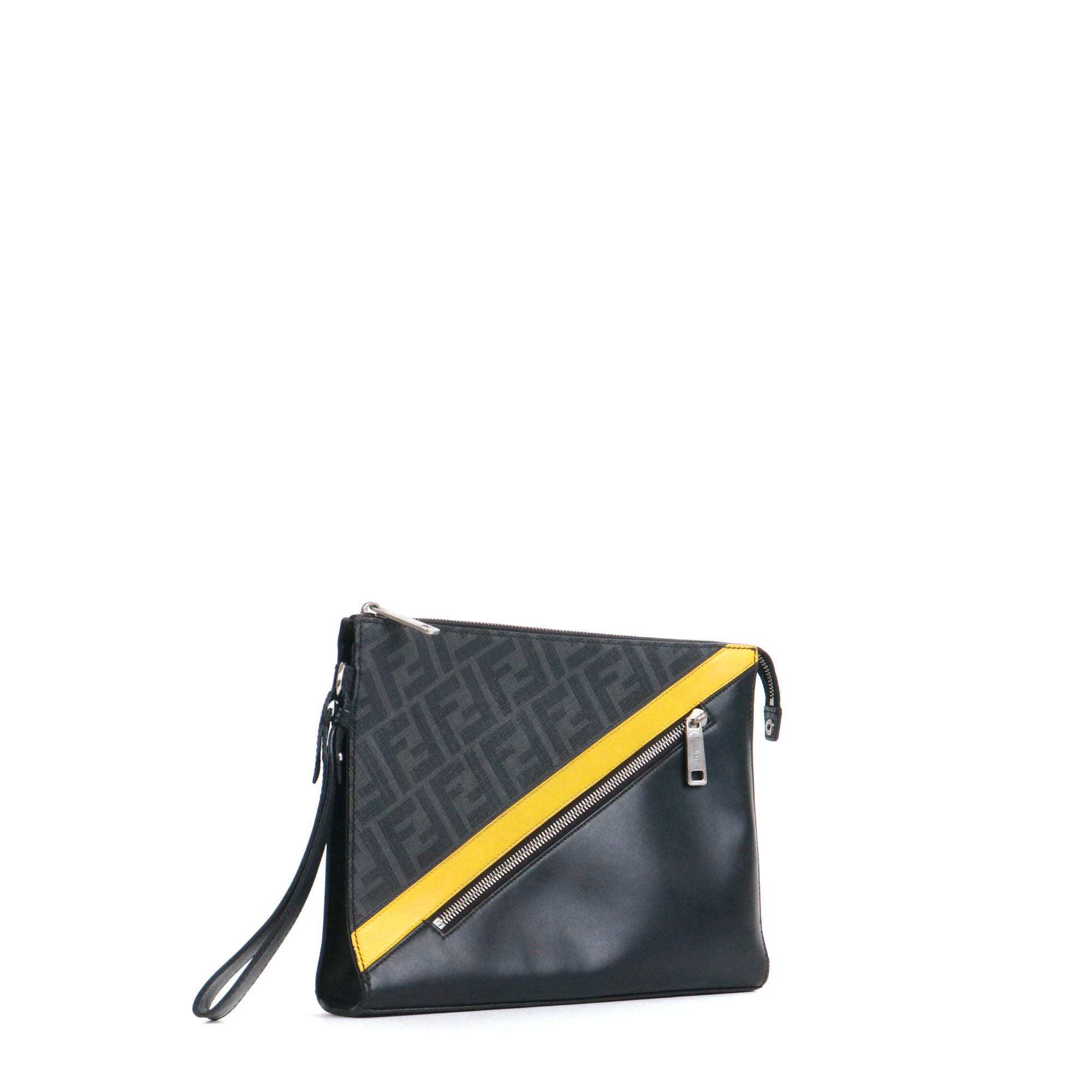 FENDI - Pochette Diagonal Fendi en toile enduite et cuir noir
