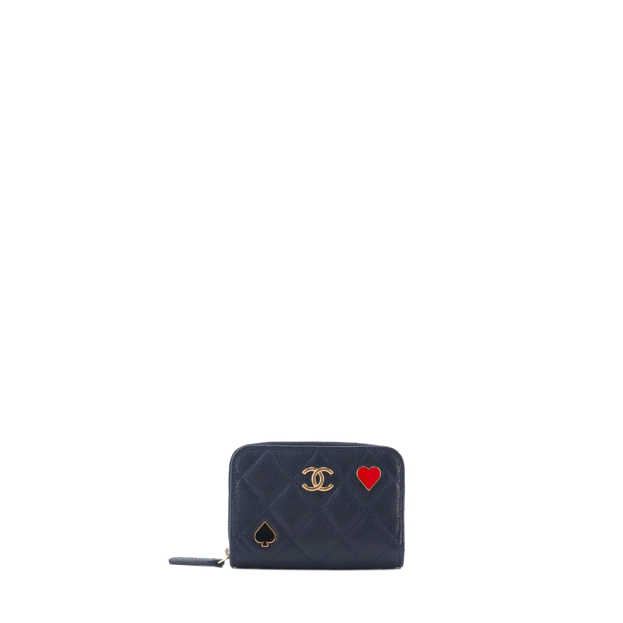 CHANEL - Porte-monnaie Chanel en cuir caviar bleu marine édition limitée poker