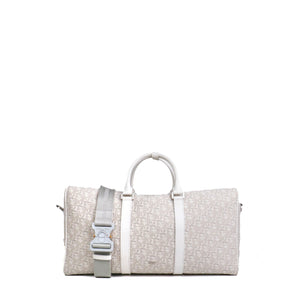 DIOR - Sac de voyage Dior en toile oblique et cuir blanc cassé