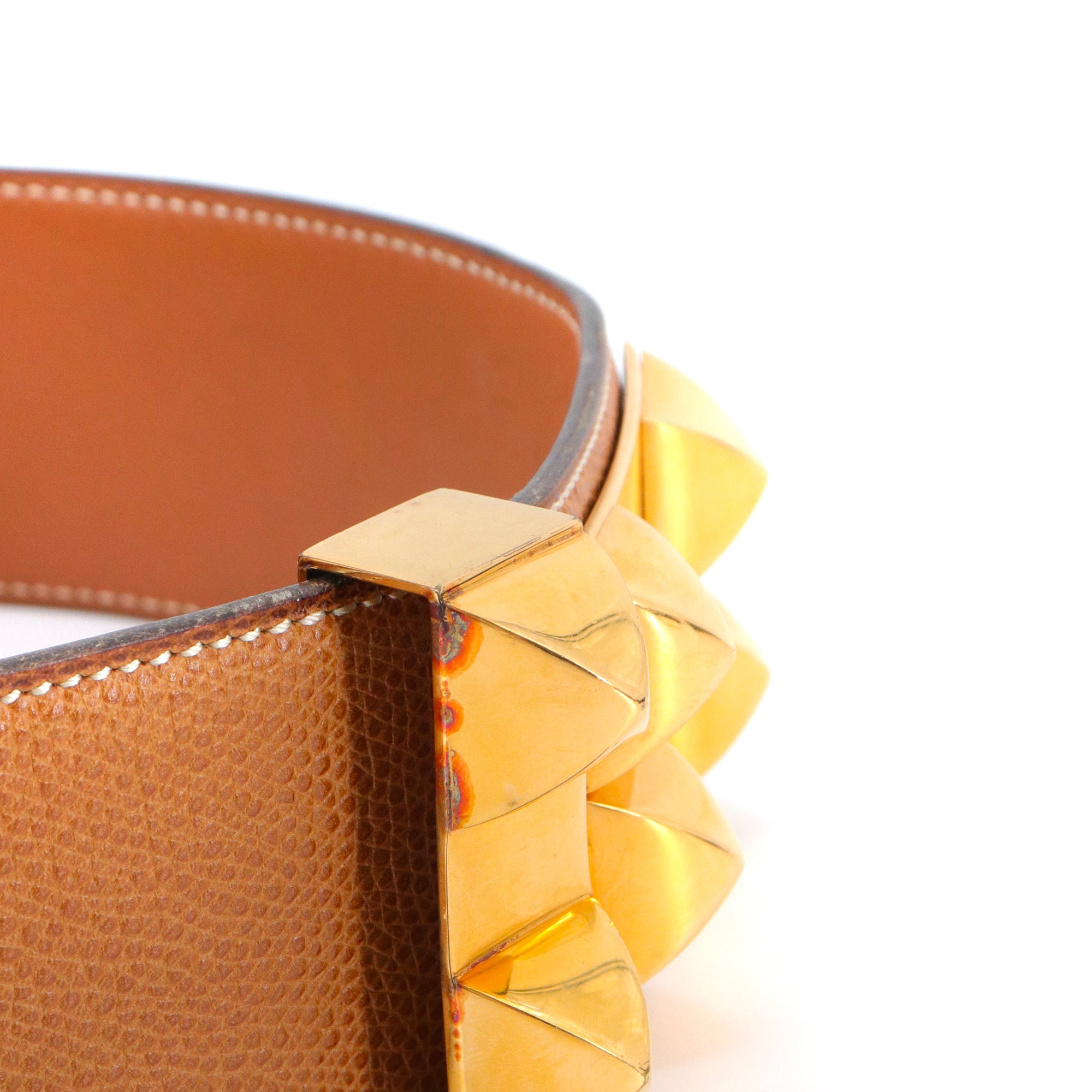 HERMÈS - Collier de Chien belt in gold leather (T70)