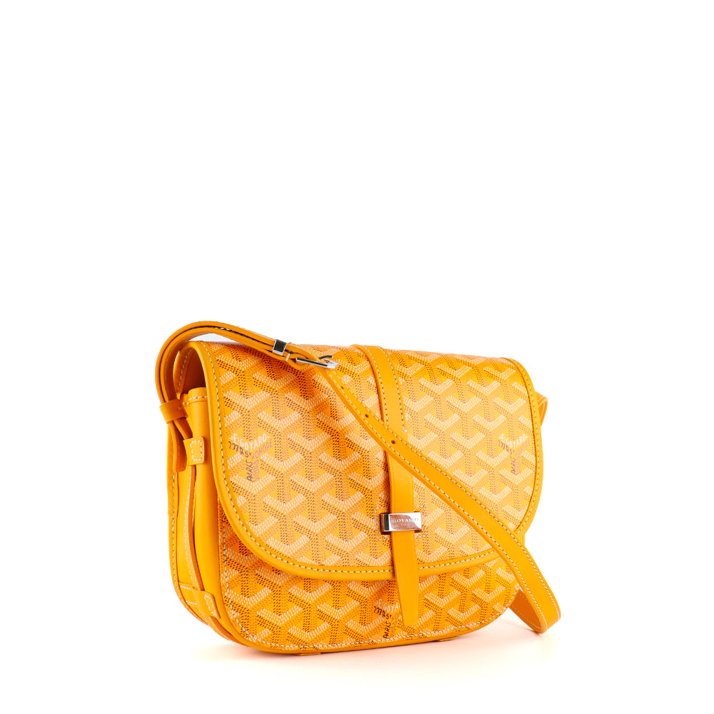 GOYARD - Sac à bandoulière Belvédère PM en toile enduite et cuir jaune